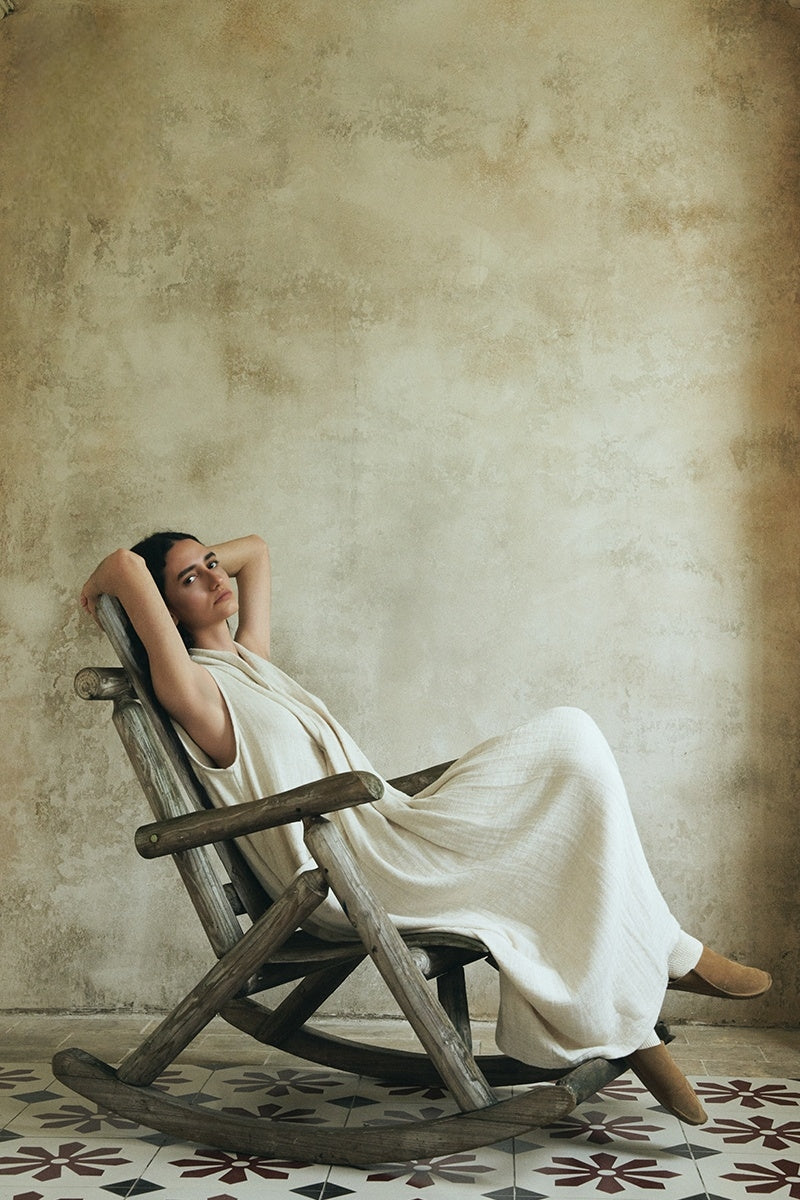 Shell-Toned Linen Cocoon Dress