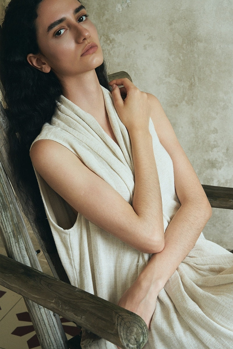 zenana linen dress Zenana-Raw Edge Gauze V-Neck Dress main image 1