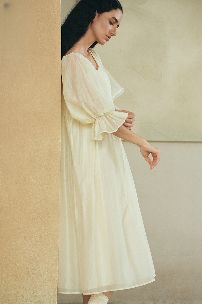 Silk Whisper Puff-Sleeve Dress – CICADAHOME Silk Whisper Puff-Sleeve Dress – CICADAHOME