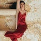 Crimson Silk Velvet Loungewear Set – Slip Dress & Robe