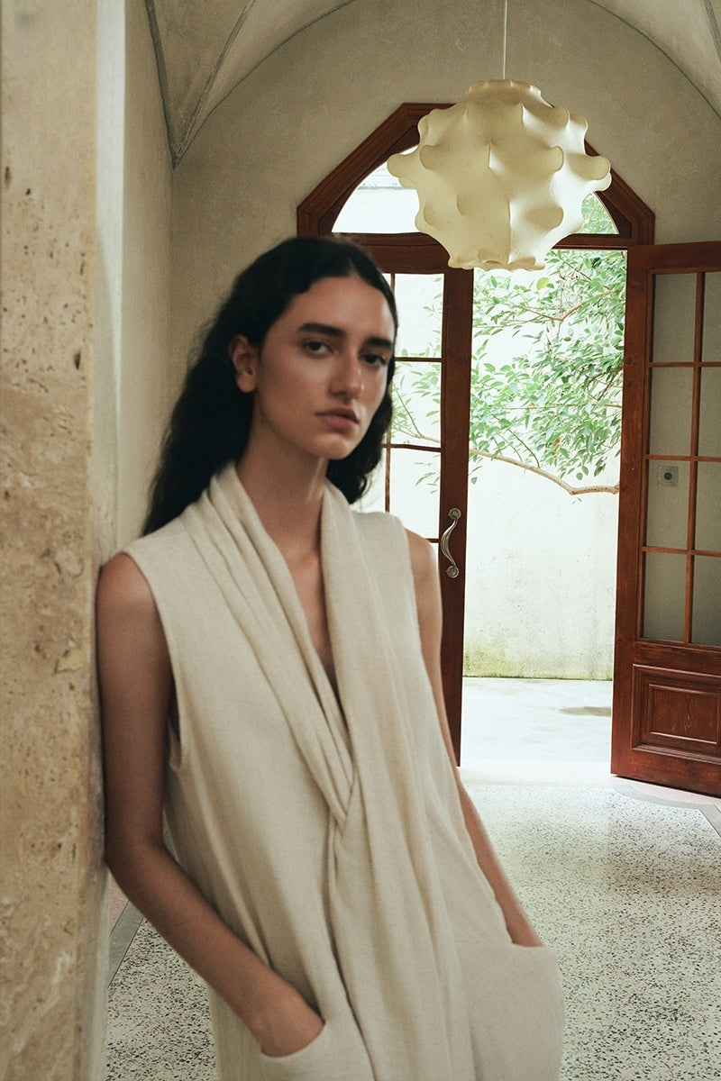 Shell-Toned Linen Cocoon Dress Shell-Toned Linen Cocoon Dress