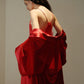 Crimson Silk Velvet Loungewear Set – Slip Dress & Robe