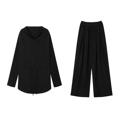 Draped Collar Tie Loungewear Set