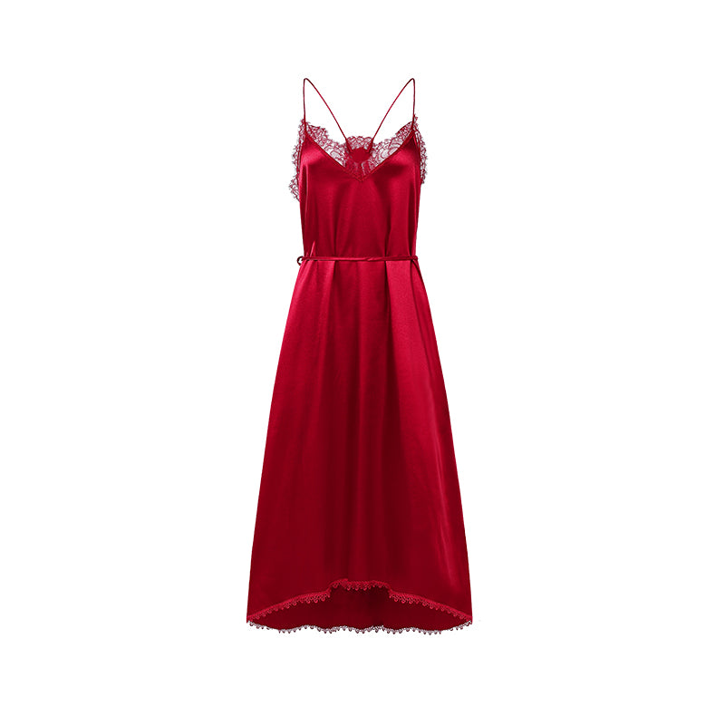 fitted lace wedding dress Crimson Silk Velvet Loungewear Set – Slip Dress & Robe L main image 0